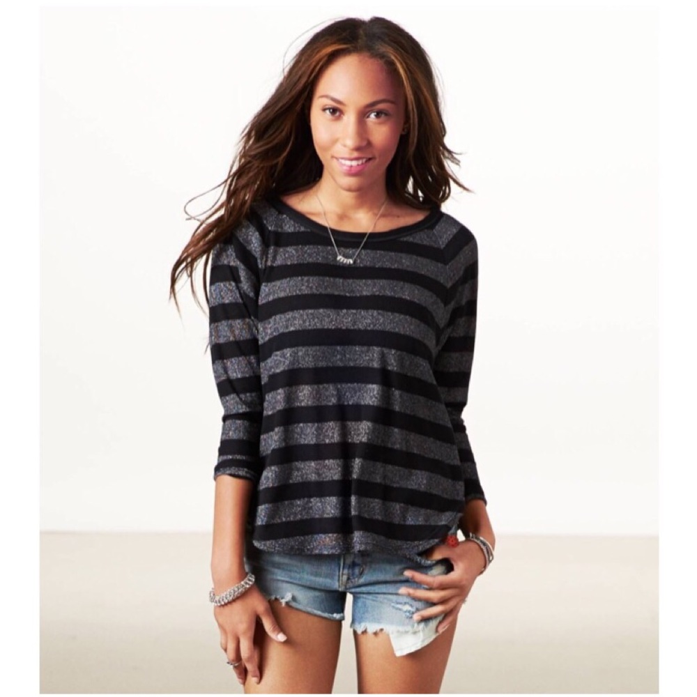 Glittery striped 3/4 sleeve sweater